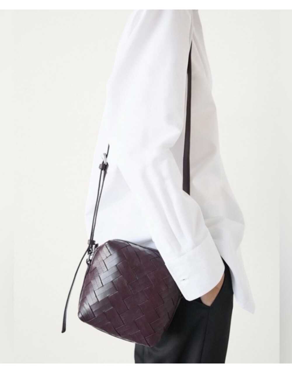 Massimo Dutti Leather Crossbody Bag Aubergine Color